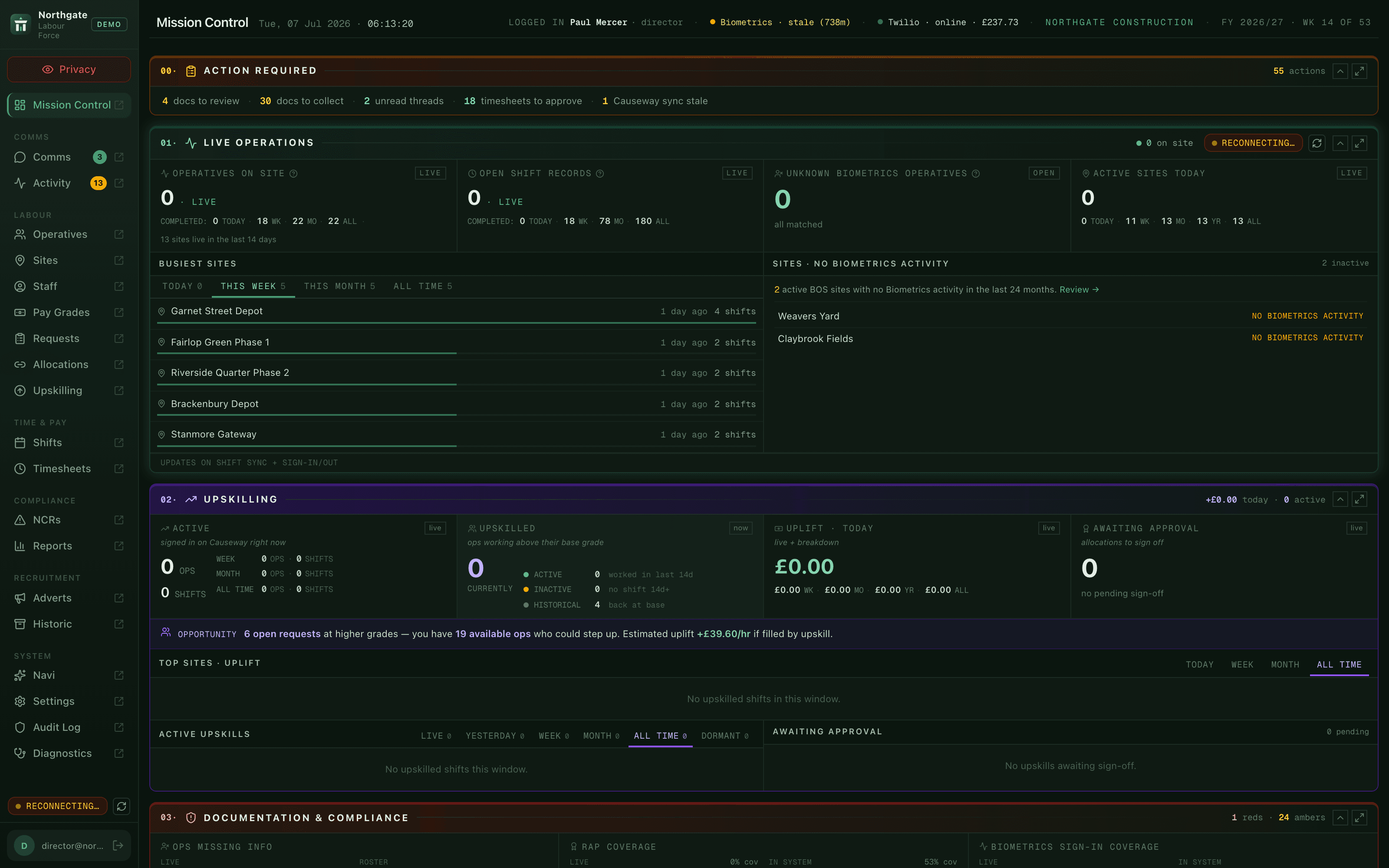 Another client's live system - the whole operation on one screen